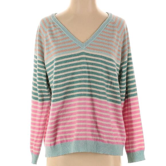 Jumper 1234 Mixed Color Stripe V Neck Cashmere Sweater 3 Large - Picture 1 of 9